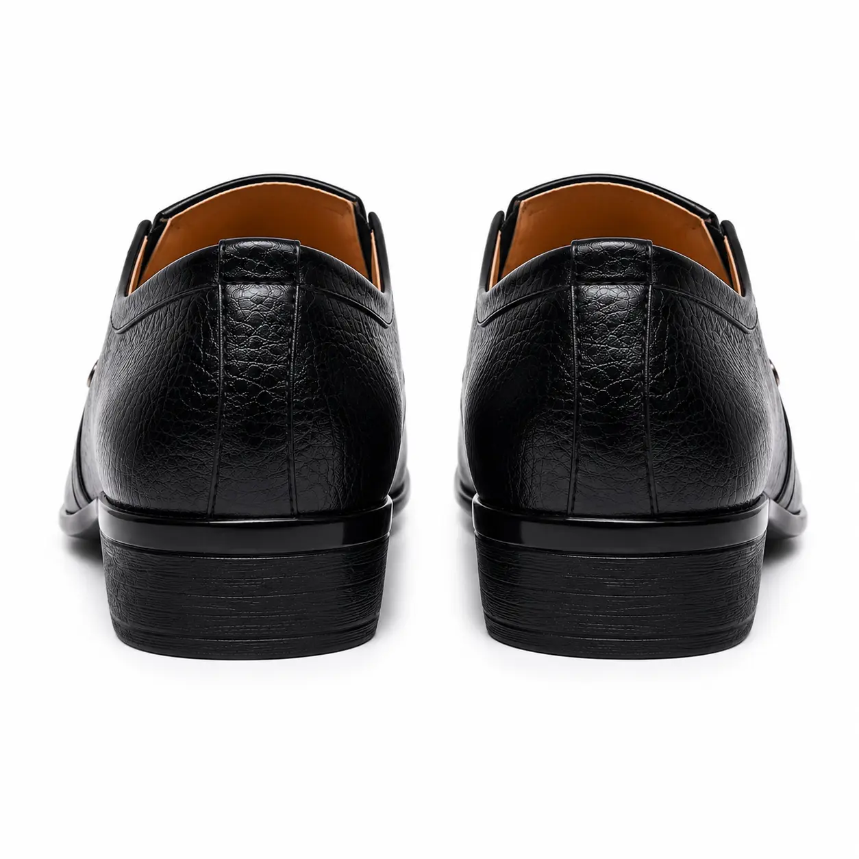 Men’s Black Formal Slip-On Shoes – Model 6002 – Back View Men’s black formal slip-on shoes, model 6002, back view