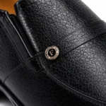 Men’s black formal slip-on shoes, model 6002, close-up detail