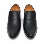 Men’s black formal slip-on shoes, model 6002, front view