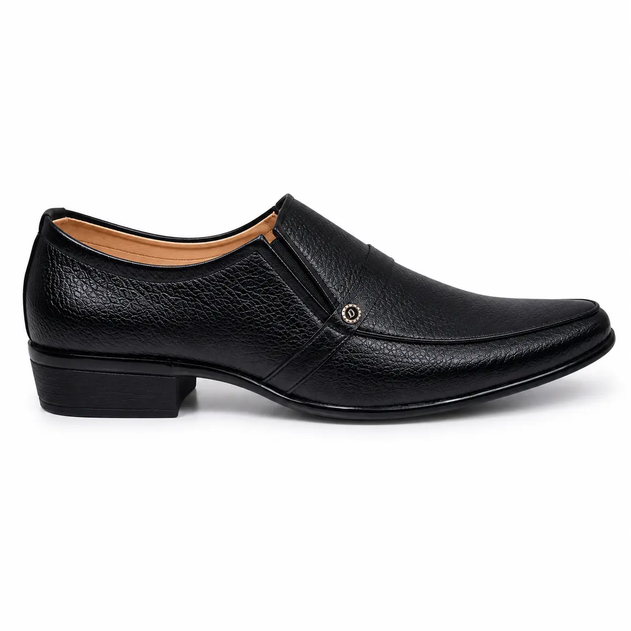 Men’s Black Formal Slip-On Shoes – Model 6002 – Outer Side View Men’s black formal slip-on shoes, model 6002, outer side view