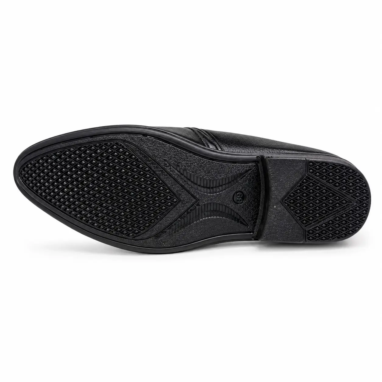 Men’s Black Formal Slip-On Shoes – Model 6002 – Sole View Sole of men’s black formal slip-on shoes, model 6002