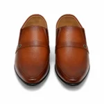 Front view of men’s two-tone tan formal slip-on shoes – Model 6002