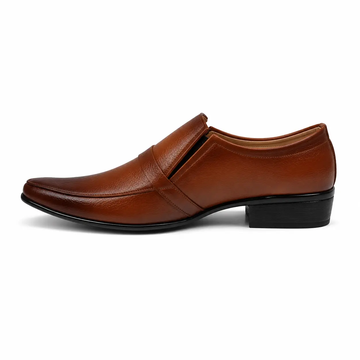 Model 6002 Two-Tone Tan Slip-On Shoe – Inner Side Inner side view of men’s two-tone tan formal slip-on shoe – Model 6002