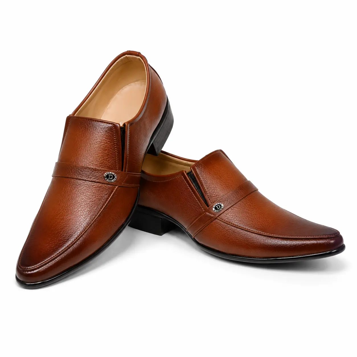 Model 6002 Two-Tone Tan Slip-On Shoes – Pair Arrangement Pair of men’s two-tone tan formal slip-on shoes – Model 6002